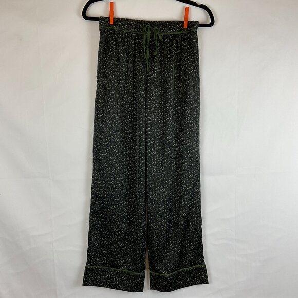 Bed to Brunch Pajama Set XS Black Green Print Tie Elastic Waist  Long Sleeve - Picture 11 of 16